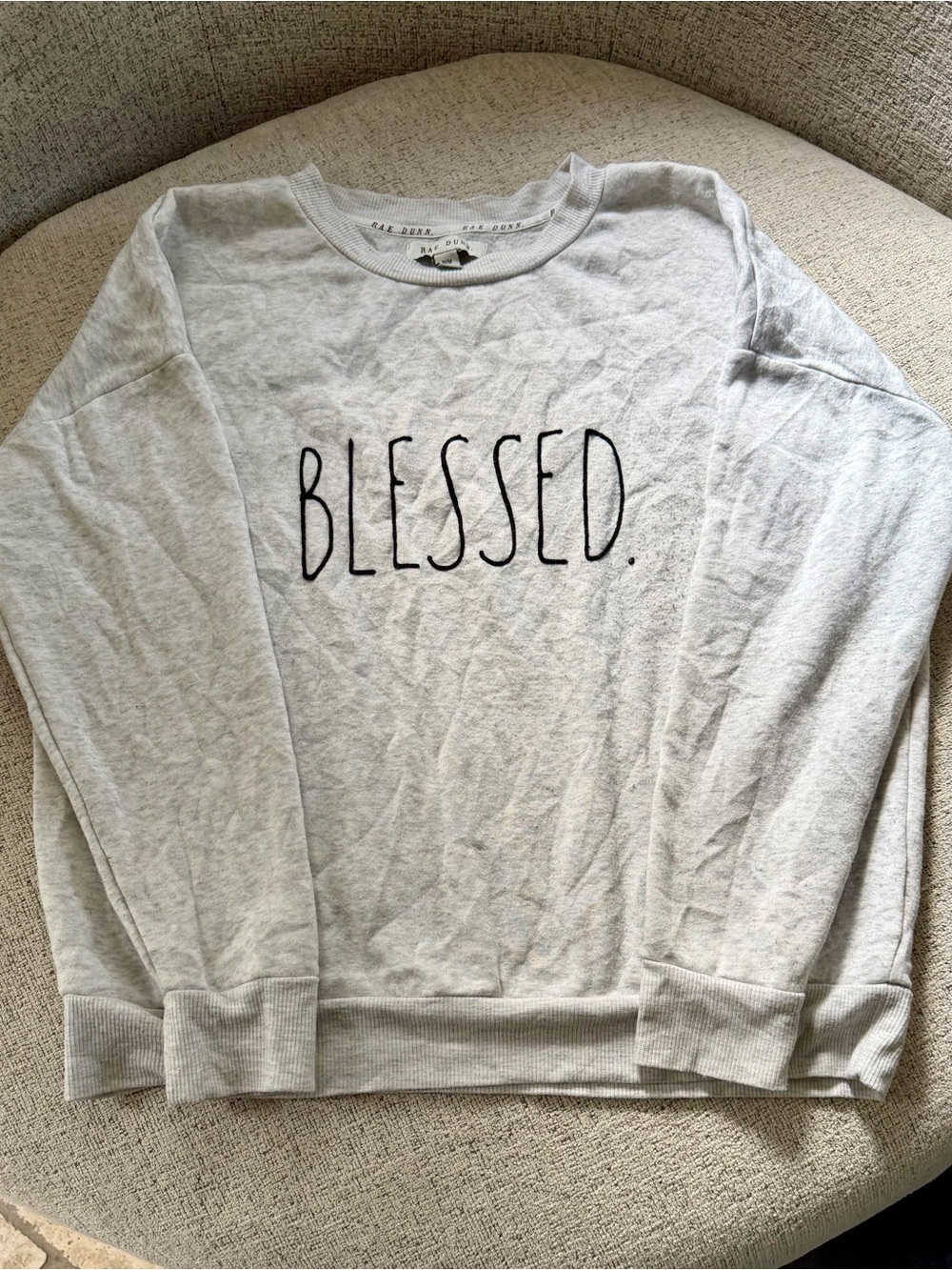 Rae Dunn Blessed Crewneck Sweatshirt- Light Gray
